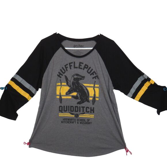 Harry Potter Tops - Harry Potter Hufflepuff Quidditch Raglan Sleeve Tee Plus Size 3XL 20-22